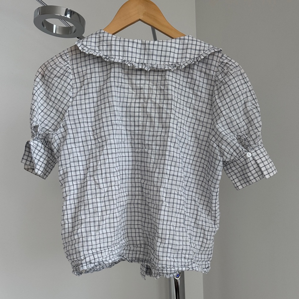 Madewell White Blouse with Black Windowpane Grid - Picture 3 of 4